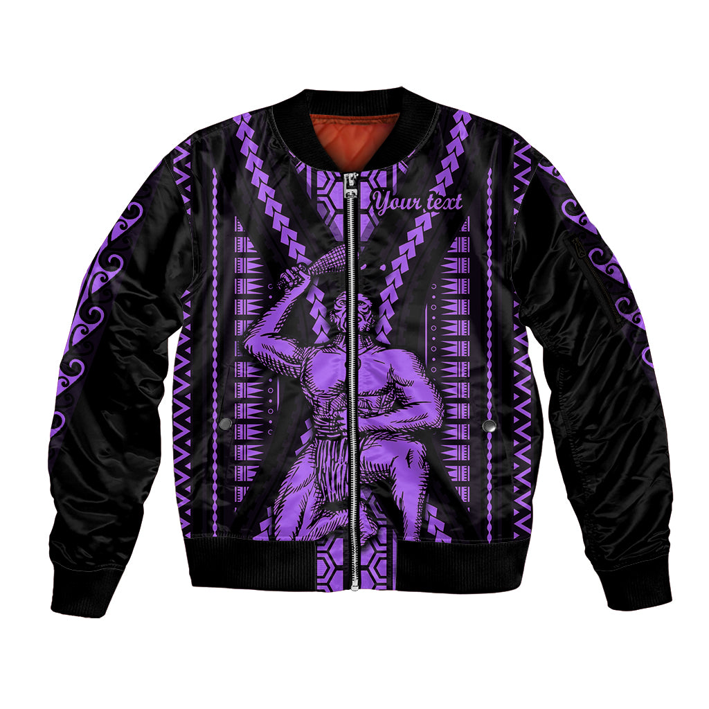 Custom Maori Fathers Day New Zealand Sleeve Zip Bomber Jacket Aroha Ahau Ki A Koe Papa - Purple LT9 Unisex Purple - Polynesian Pride