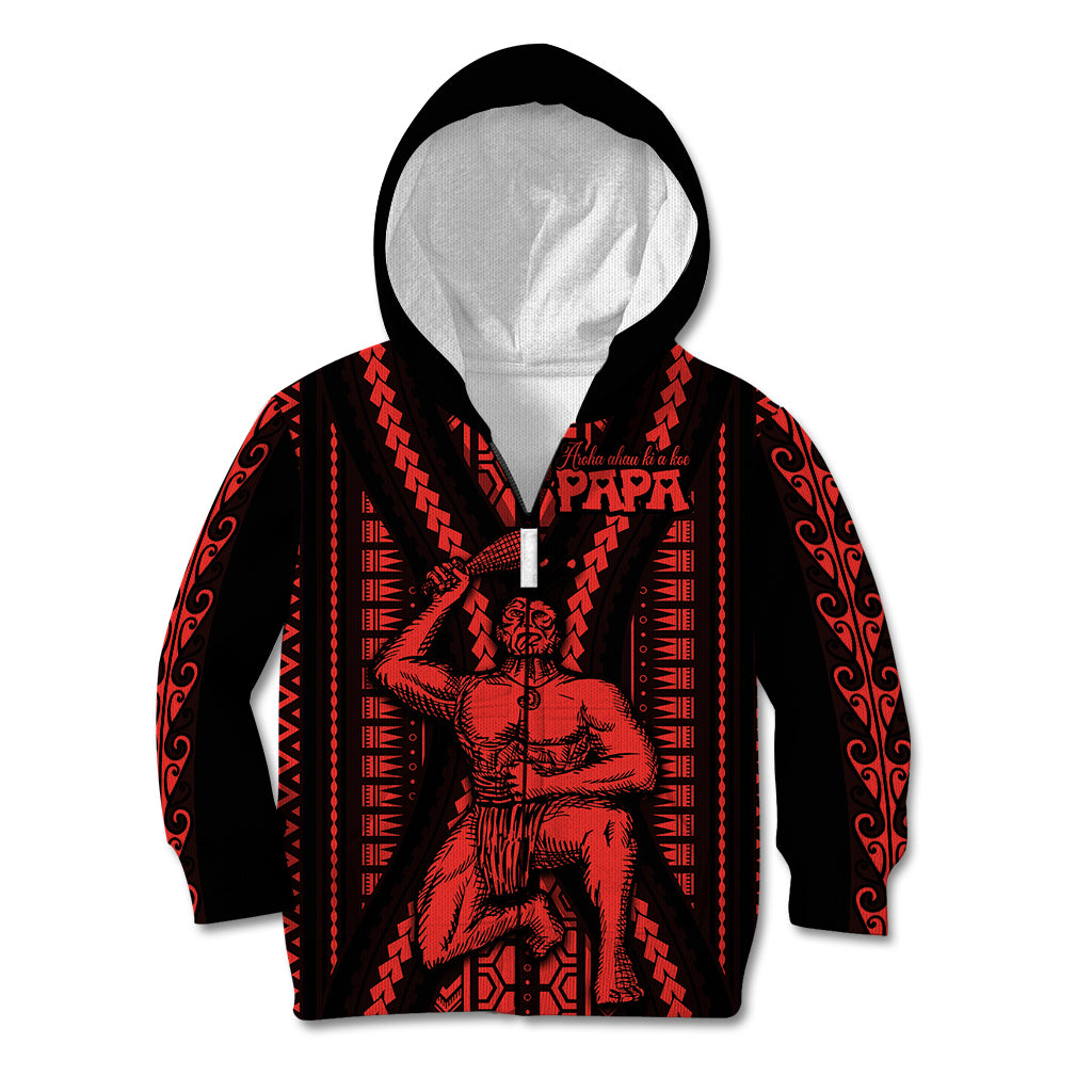 Maori Fathers Day New Zealand Kid Hoodie Aroha Ahau Ki A Koe Papa - Red LT9 Zip Hoodie Red - Polynesian Pride