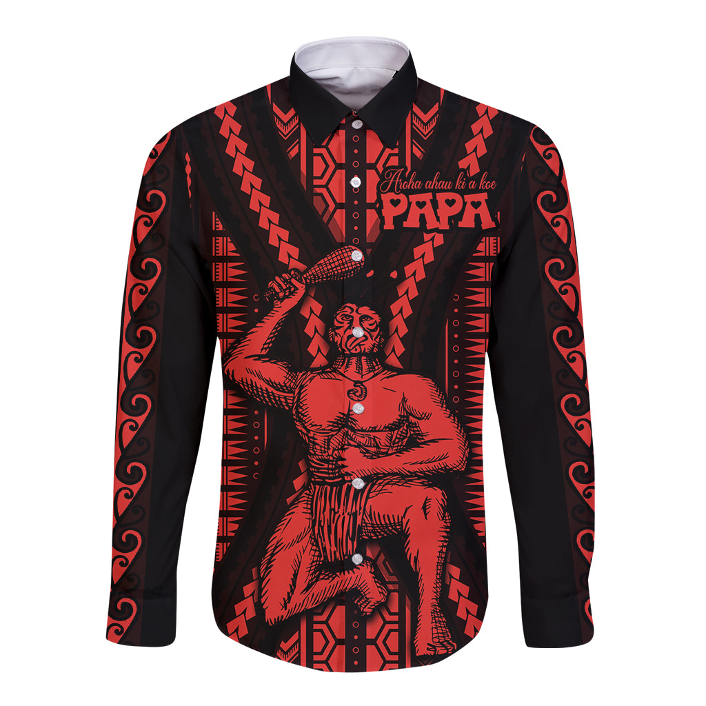 Maori Fathers Day New Zealand Long Sleeve Button Shirt Aroha Ahau Ki A Koe Papa - Red LT9 Unisex Red - Polynesian Pride