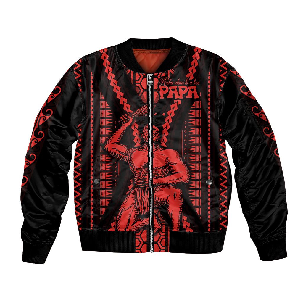 Maori Fathers Day New Zealand Sleeve Zip Bomber Jacket Aroha Ahau Ki A Koe Papa - Red LT9 Unisex Red - Polynesian Pride