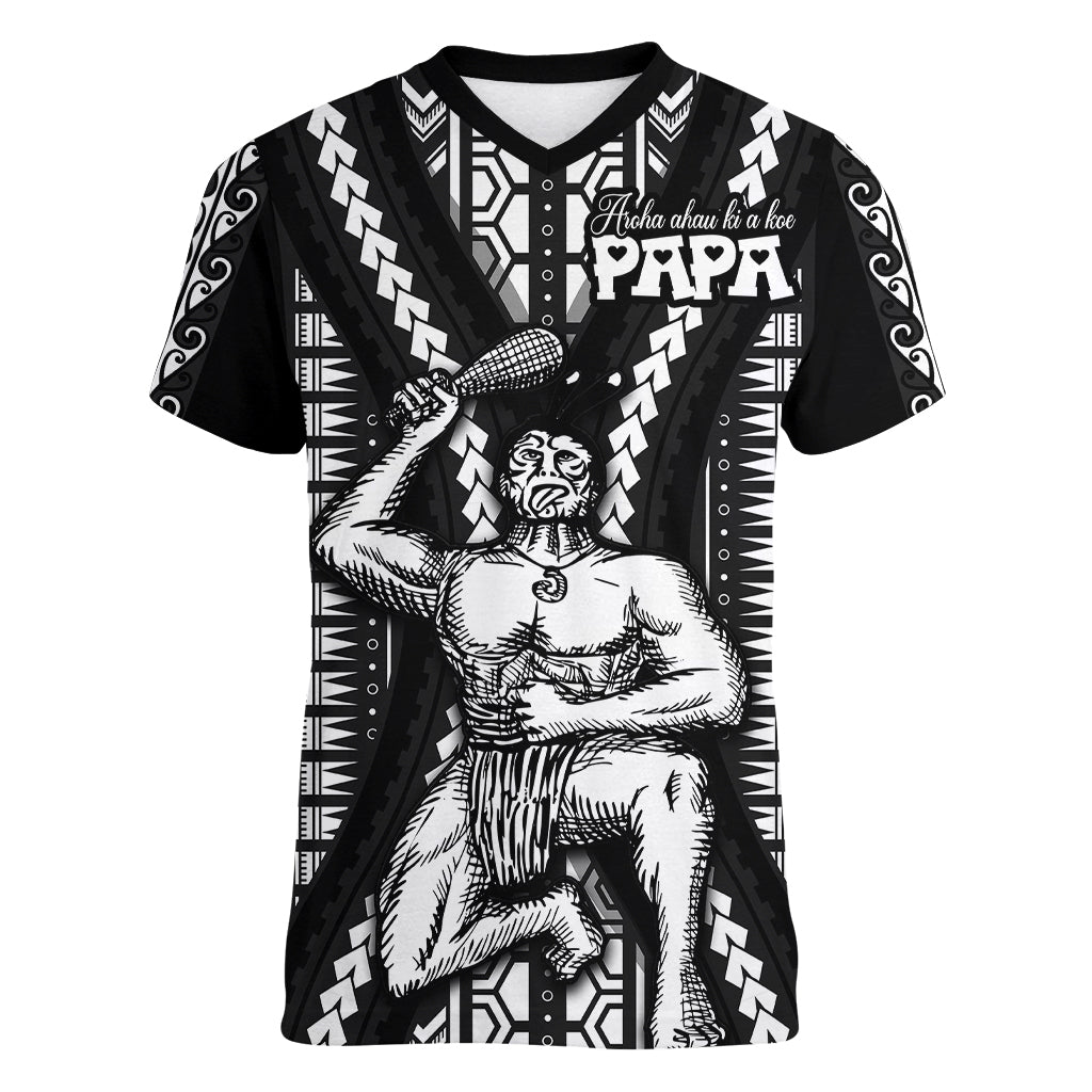 Maori Fathers Day New Zealand Women V Neck T Shirt Aroha Ahau Ki A Koe Papa - Black LT9 Female Black - Polynesian Pride