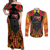 Personalised Papua New Guinea Remembrance Day Couples Matching Off Shoulder Maxi Dress and Long Sleeve Button Shirt LT9 Red - Polynesian Pride