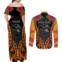 Personalised Papua New Guinea Remembrance Day Couples Matching Off Shoulder Maxi Dress and Long Sleeve Button Shirt LT9 - Polynesian Pride
