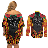 Personalised Papua New Guinea Remembrance Day Couples Matching Off Shoulder Short Dress and Long Sleeve Button Shirt LT9 - Polynesian Pride