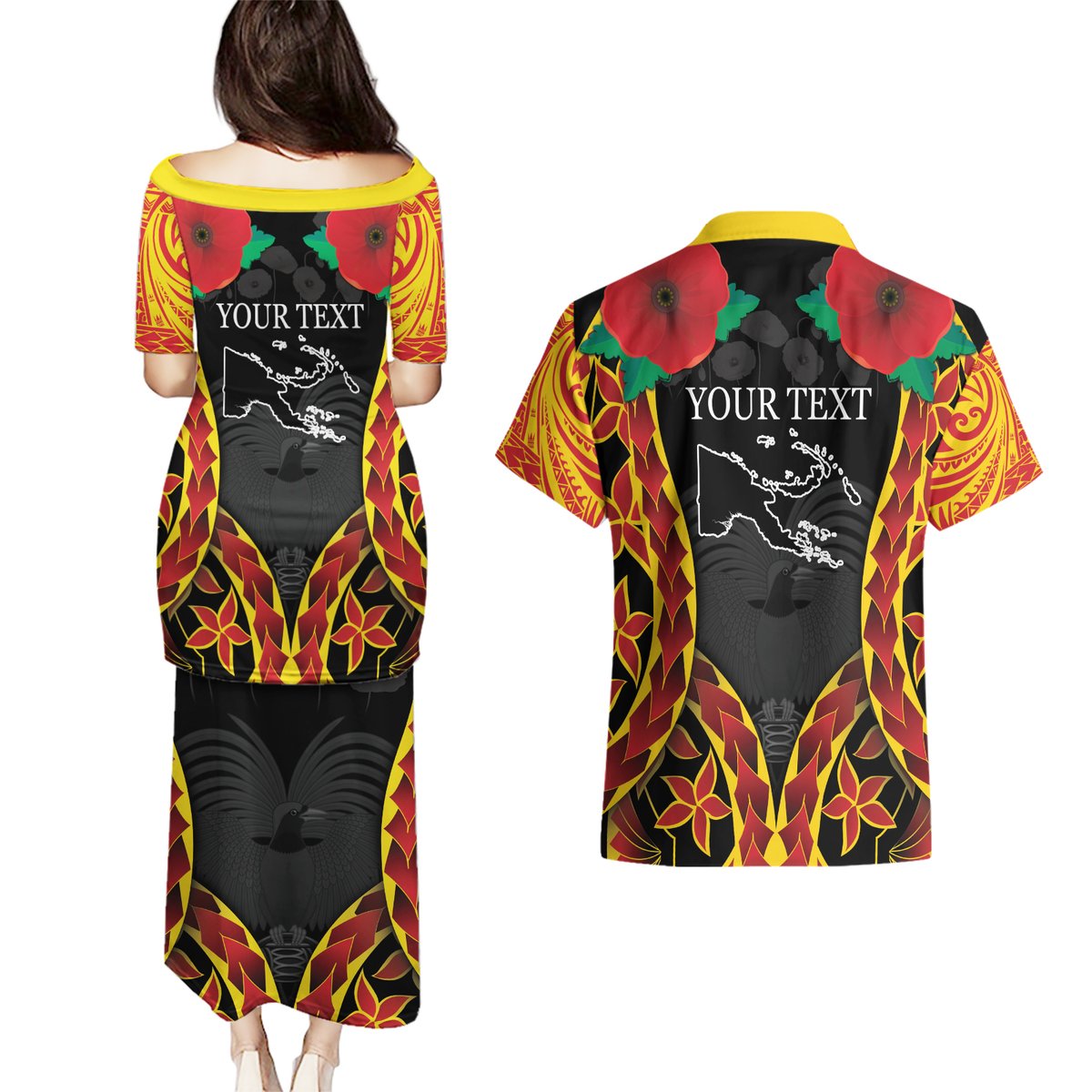 Personalised Papua New Guinea Remembrance Day Couples Matching Puletasi and Hawaiian Shirt LT9 - Polynesian Pride