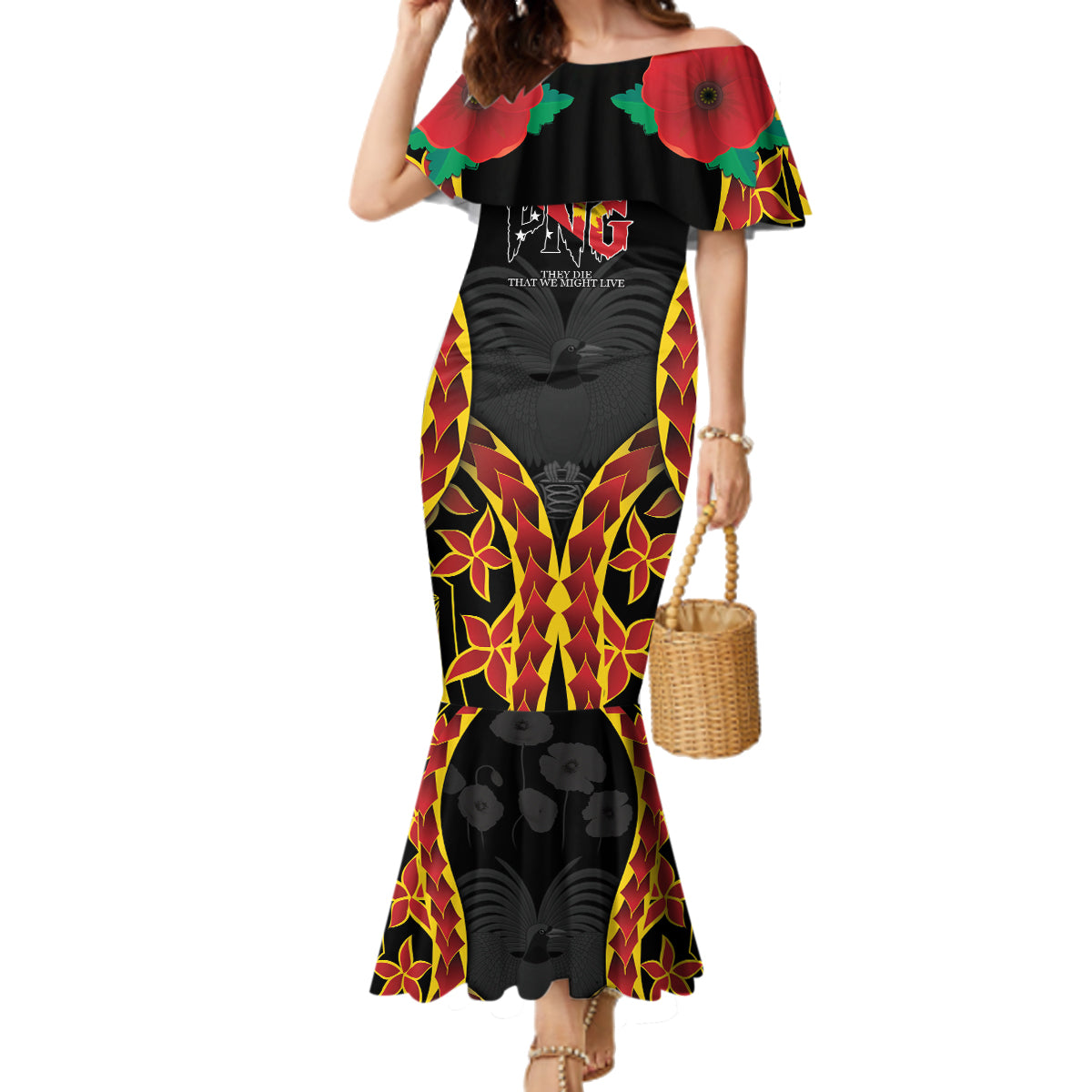 Personalised Papua New Guinea Remembrance Day Family Matching Mermaid Dress and Hawaiian Shirt