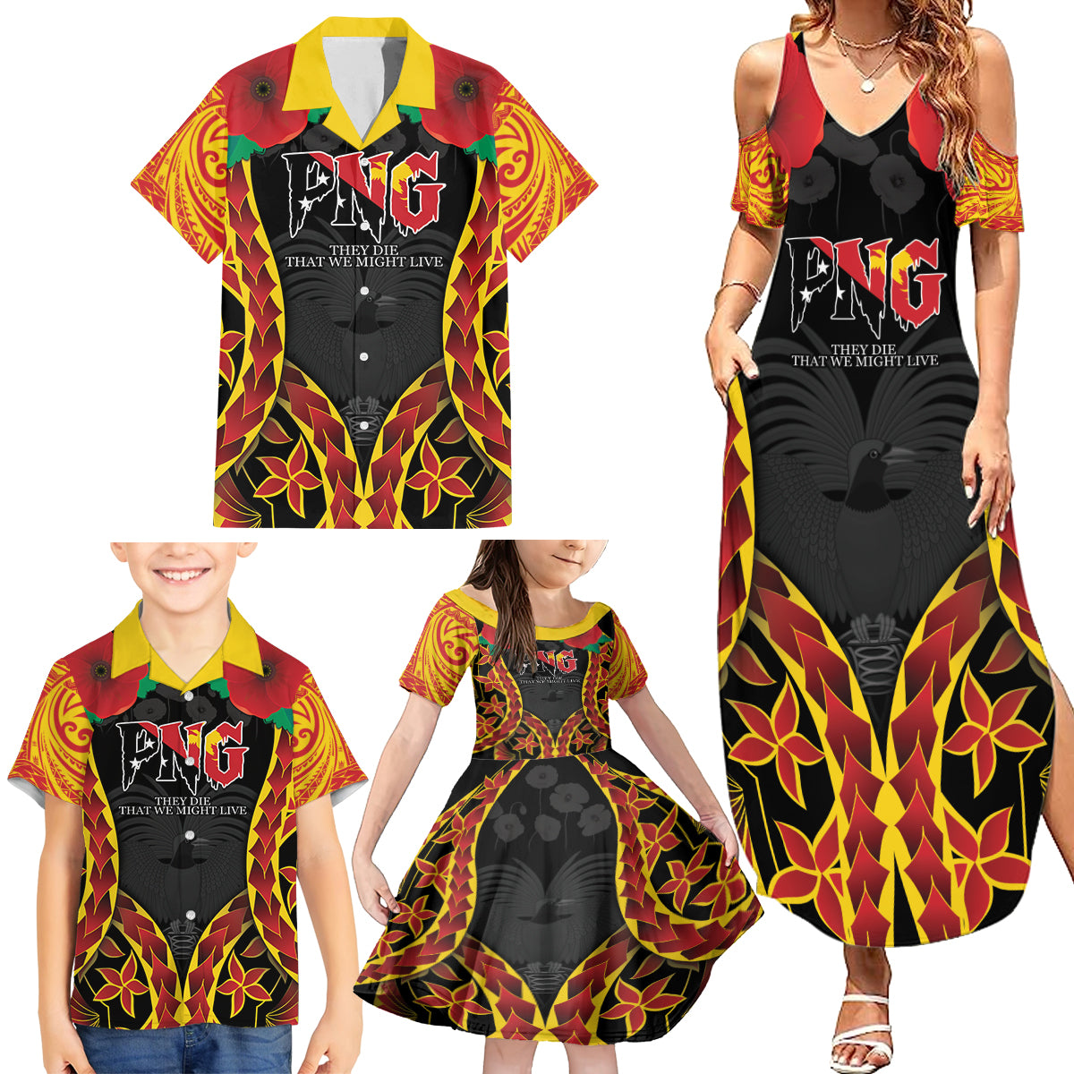 Personalised Papua New Guinea Remembrance Day Family Matching Summer Maxi Dress and Hawaiian Shirt LT9 - Polynesian Pride