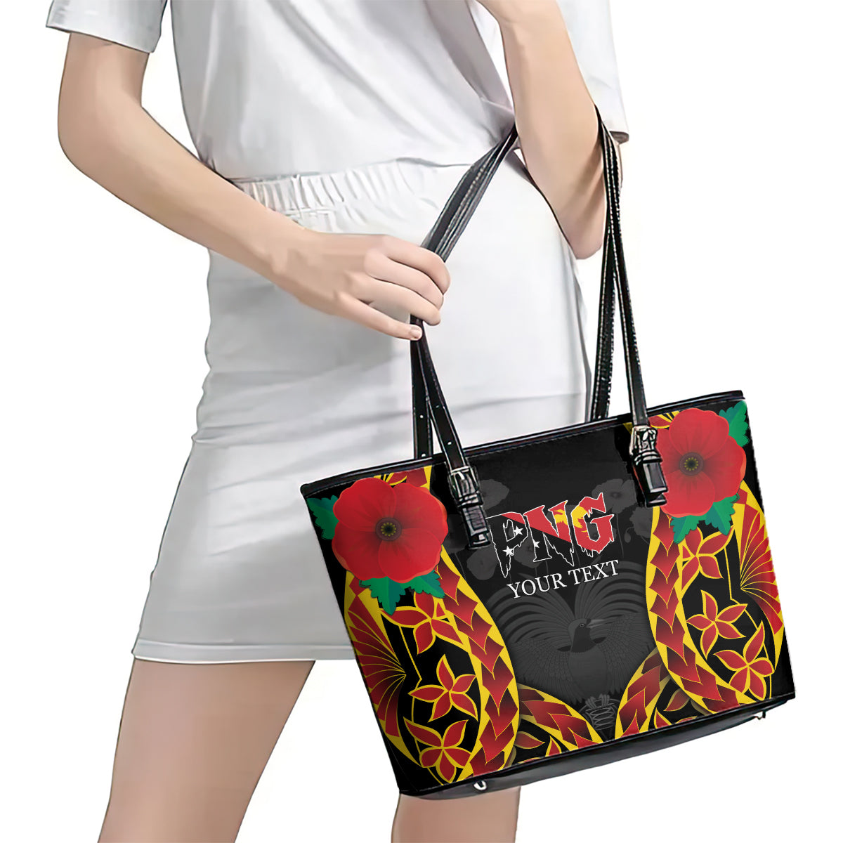 Personalised Papua New Guinea Remembrance Day Leather Tote Bag LT9 - Polynesian Pride