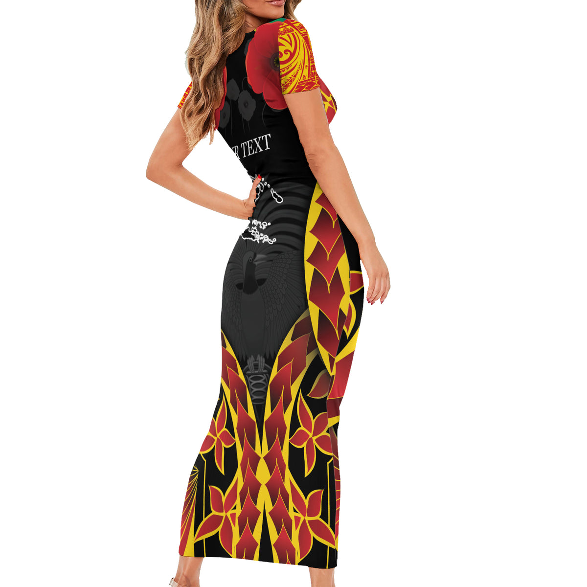 Personalised Papua New Guinea Remembrance Day Short Sleeve Bodycon Dress