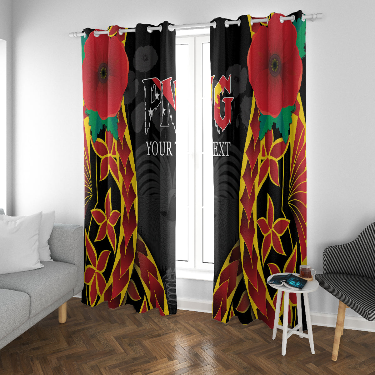 Personalised Papua New Guinea Remembrance Day Window Curtain LT9 With Grommets Red - Polynesian Pride
