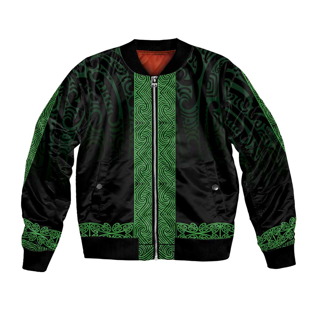 New Zealand Maori Kowhaiwhai Bomber Jacket Kakariki Maui and Mangopare