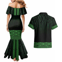 New Zealand Maori Kowhaiwhai Couples Matching Mermaid Dress and Hawaiian Shirt Kakariki Maui and Mangopare