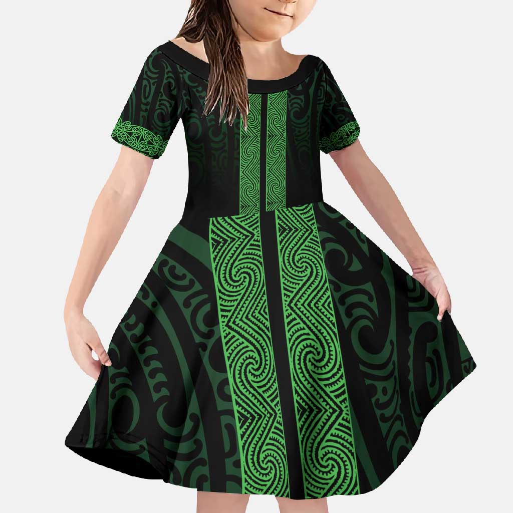 New Zealand Maori Kowhaiwhai Family Matching Long Sleeve Bodycon Dress and Hawaiian Shirt Kakariki Maui and Mangopare