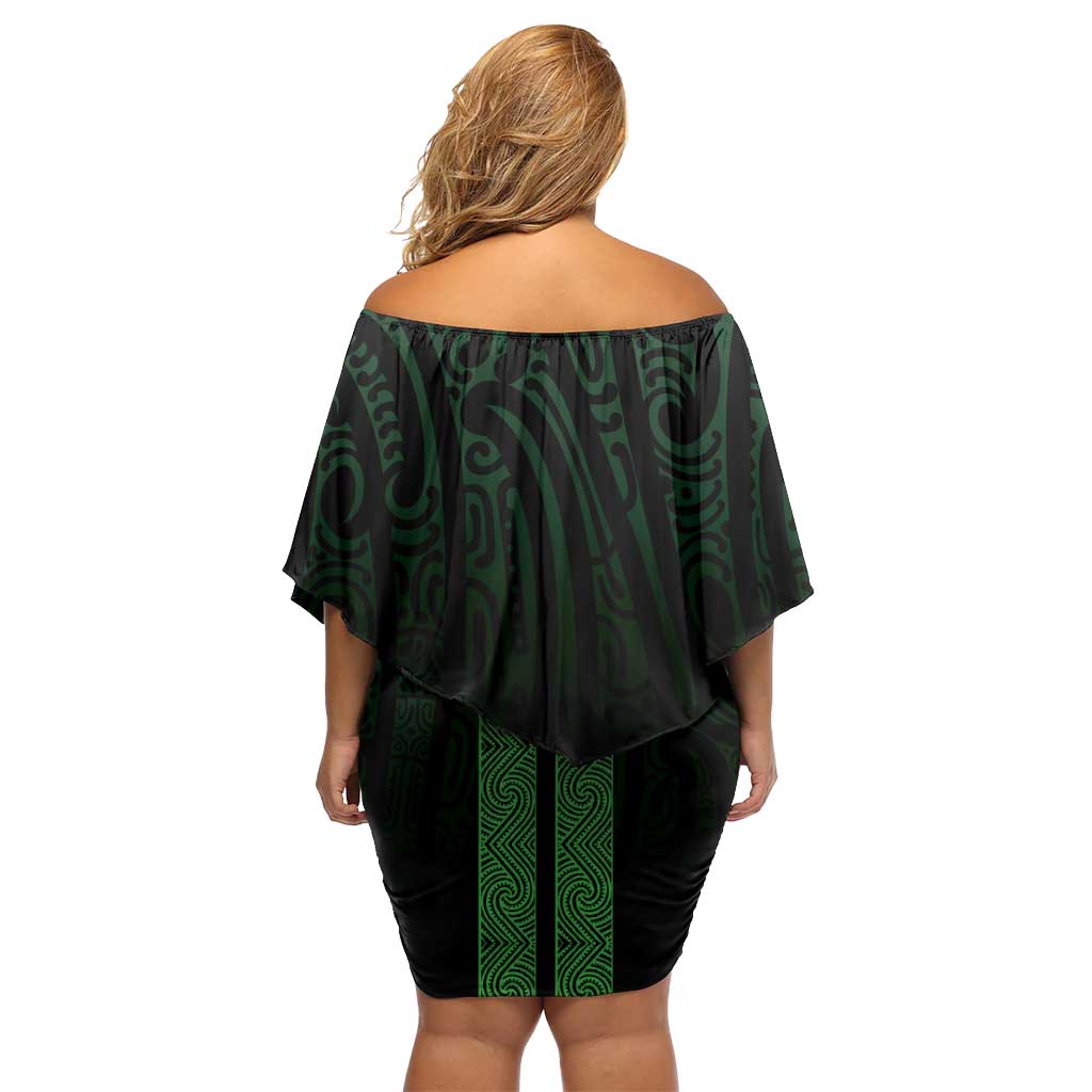 New Zealand Maori Kowhaiwhai Family Matching Off Shoulder Short Dress and Hawaiian Shirt Kakariki Maui and Mangopare