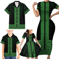 New Zealand Maori Kowhaiwhai Family Matching Short Sleeve Bodycon Dress and Hawaiian Shirt Kakariki Maui and Mangopare