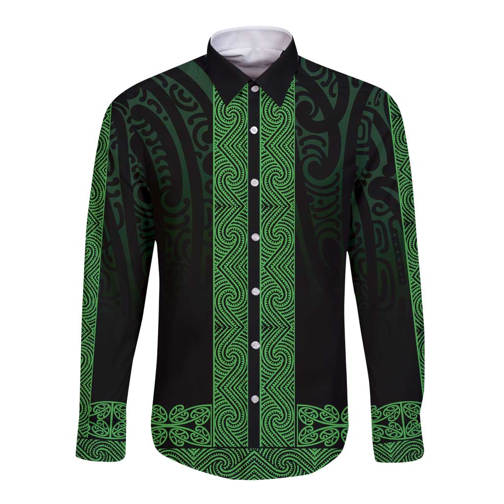 New Zealand Maori Kowhaiwhai Long Sleeve Button Shirt Kakariki Maui and Mangopare
