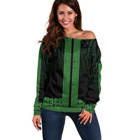 New Zealand Maori Kowhaiwhai Off Shoulder Sweater Kakariki Maui and Mangopare