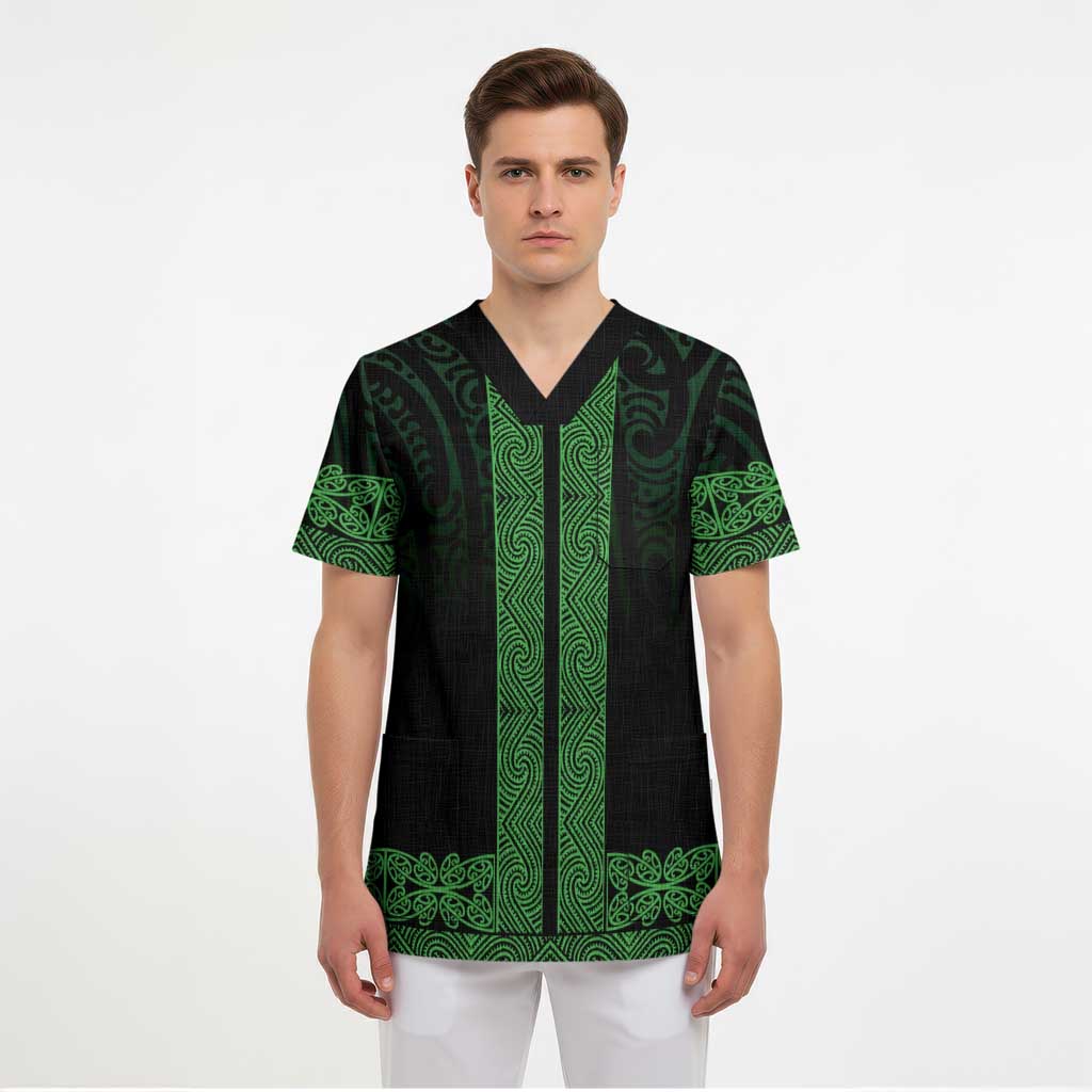 New Zealand Maori Kowhaiwhai Scrub Top Kakariki Maui and Mangopare - Polynesian Pride