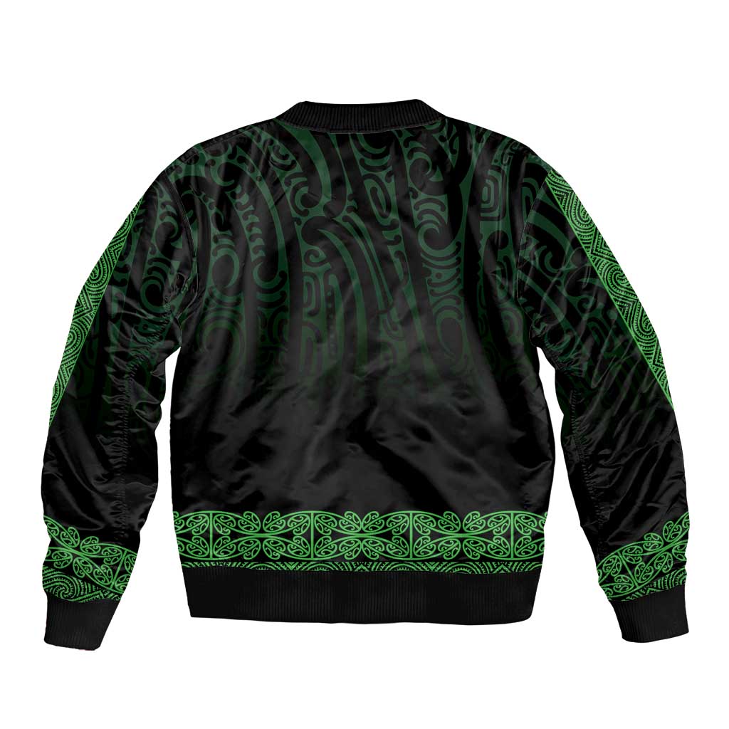 New Zealand Maori Kowhaiwhai Sleeve Zip Bomber Jacket Kakariki Maui and Mangopare