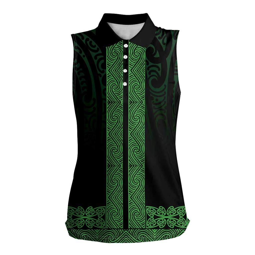 New Zealand Maori Kowhaiwhai Women Sleeveless Polo Shirt Kakariki Maui and Mangopare