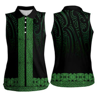 New Zealand Maori Kowhaiwhai Women Sleeveless Polo Shirt Kakariki Maui and Mangopare