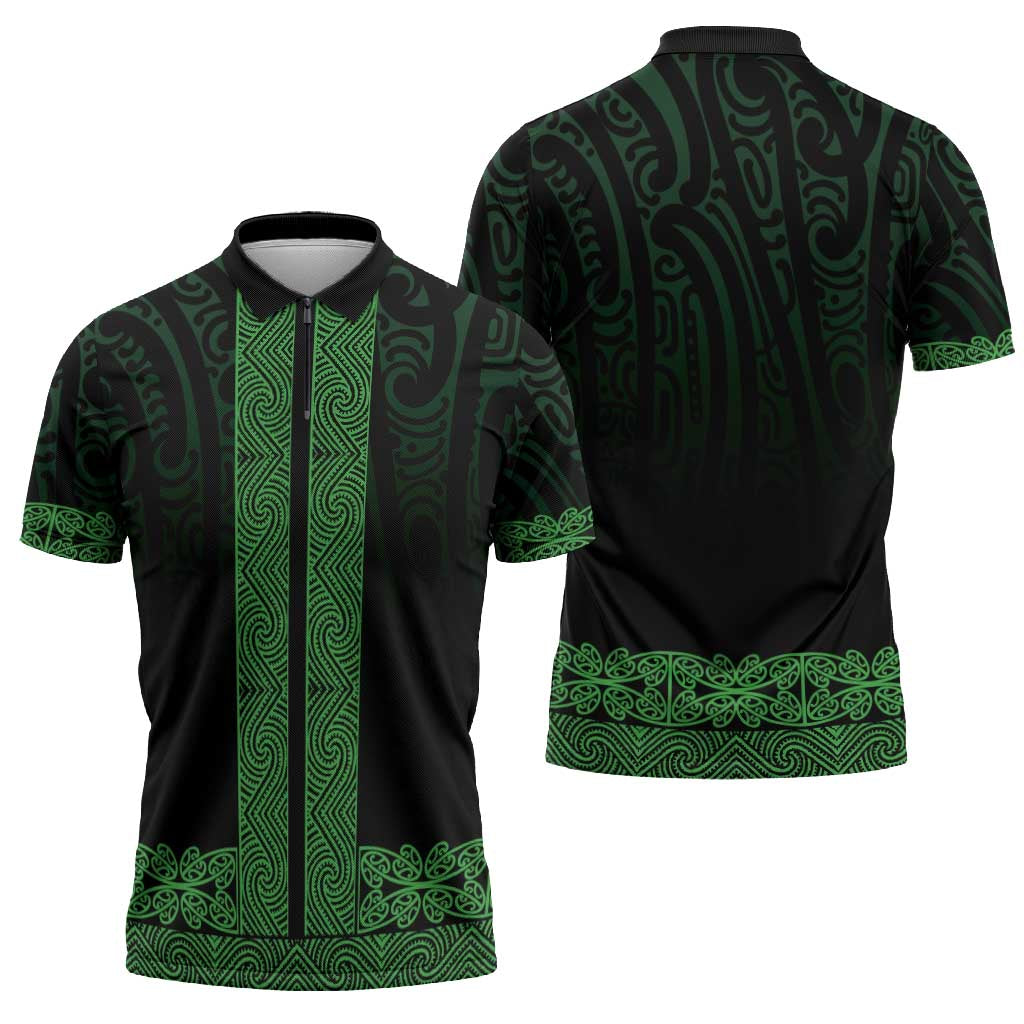 New Zealand Maori Kowhaiwhai Zipper Polo Shirt Kakariki Maui and Mangopare - Polynesian Pride
