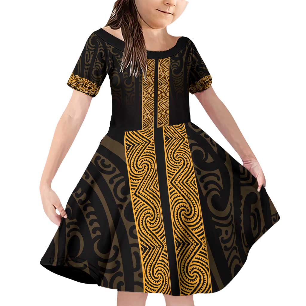 New Zealand Maori Kowhaiwhai Family Matching Off Shoulder Short Dress and Hawaiian Shirt Karaka Maui and Mangopare