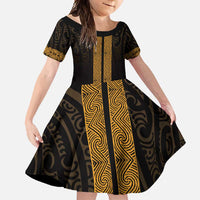 New Zealand Maori Kowhaiwhai Family Matching Short Sleeve Bodycon Dress and Hawaiian Shirt Karaka Maui and Mangopare