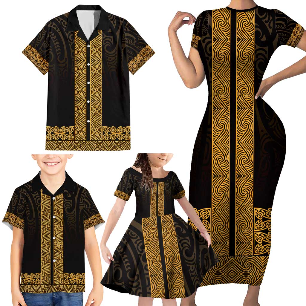 New Zealand Maori Kowhaiwhai Family Matching Short Sleeve Bodycon Dress and Hawaiian Shirt Karaka Maui and Mangopare
