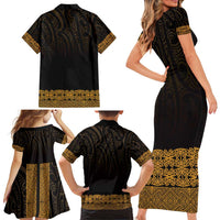 New Zealand Maori Kowhaiwhai Family Matching Short Sleeve Bodycon Dress and Hawaiian Shirt Karaka Maui and Mangopare