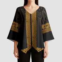 New Zealand Maori Kowhaiwhai Kimono Sleeve Blouse Karaka Maui and Mangopare - Polynesian Pride