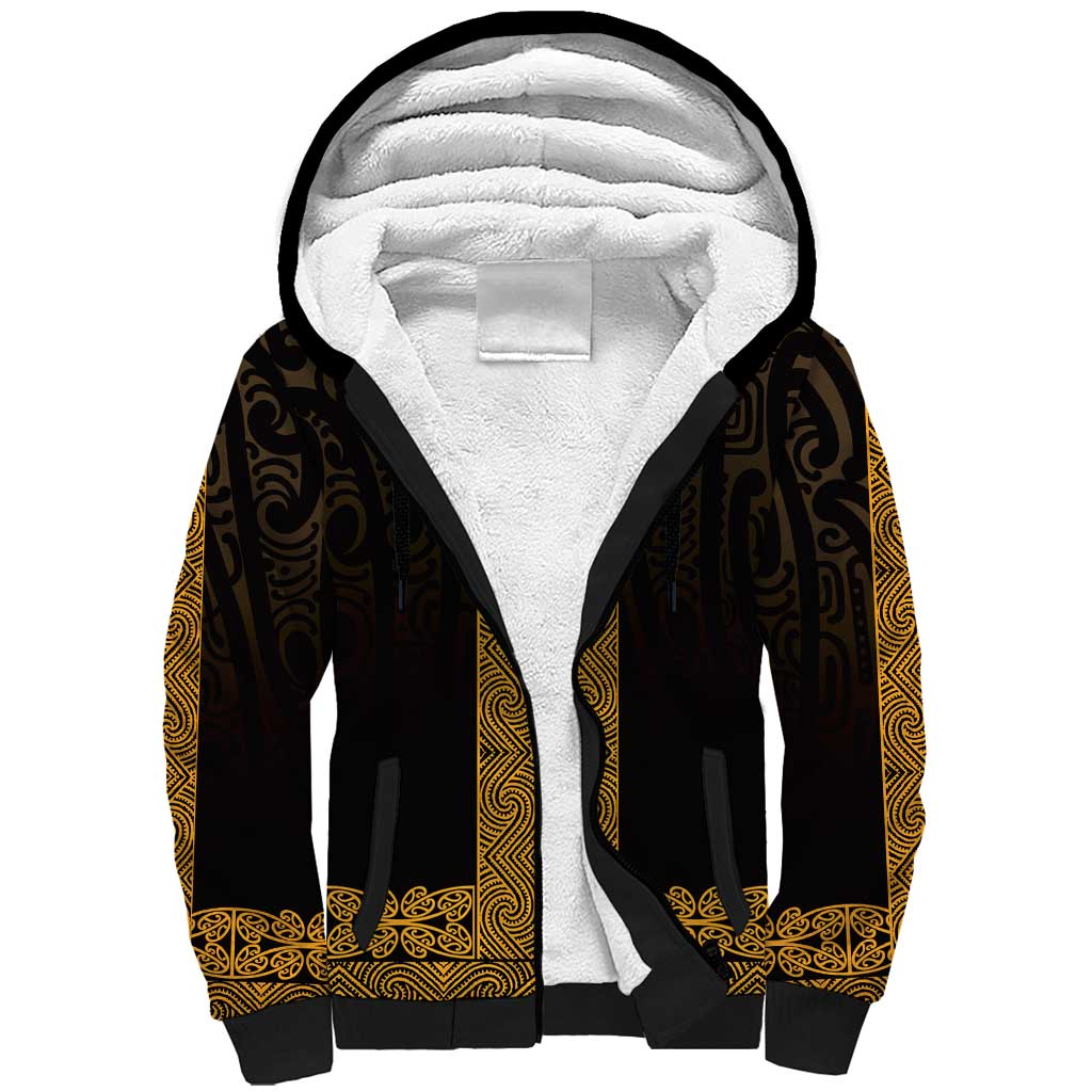 New Zealand Maori Kowhaiwhai Sherpa Hoodie Karaka Maui and Mangopare