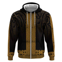 New Zealand Maori Kowhaiwhai Zip Hoodie Karaka Maui and Mangopare