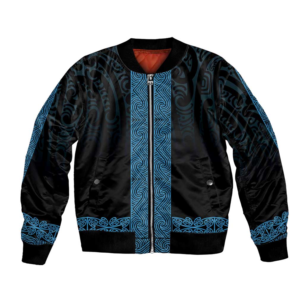 New Zealand Maori Kowhaiwhai Bomber Jacket Kikorangi Maui and Mangopare