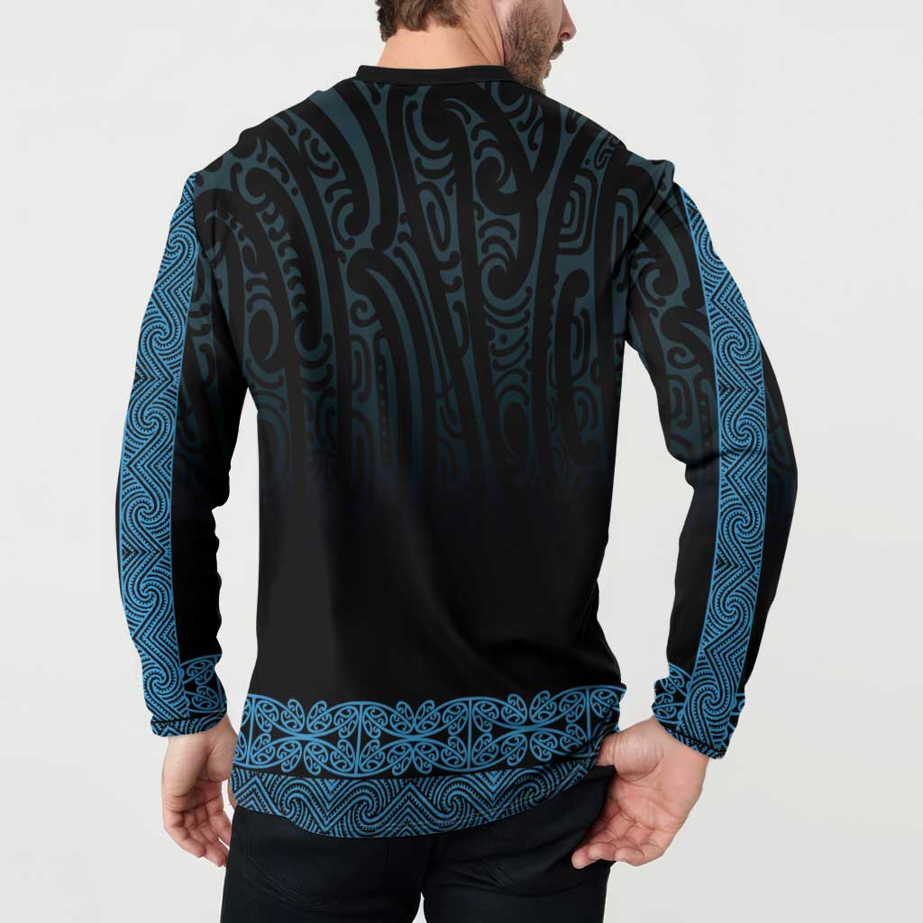 New Zealand Maori Kowhaiwhai Button Sweatshirt Kikorangi Maui and Mangopare