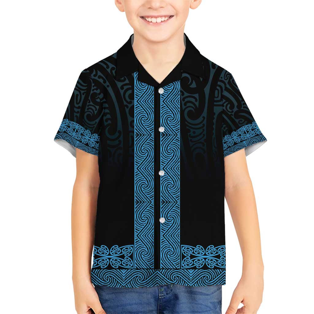 New Zealand Maori Kowhaiwhai Family Matching Puletasi and Hawaiian Shirt Kikorangi Maui and Mangopare