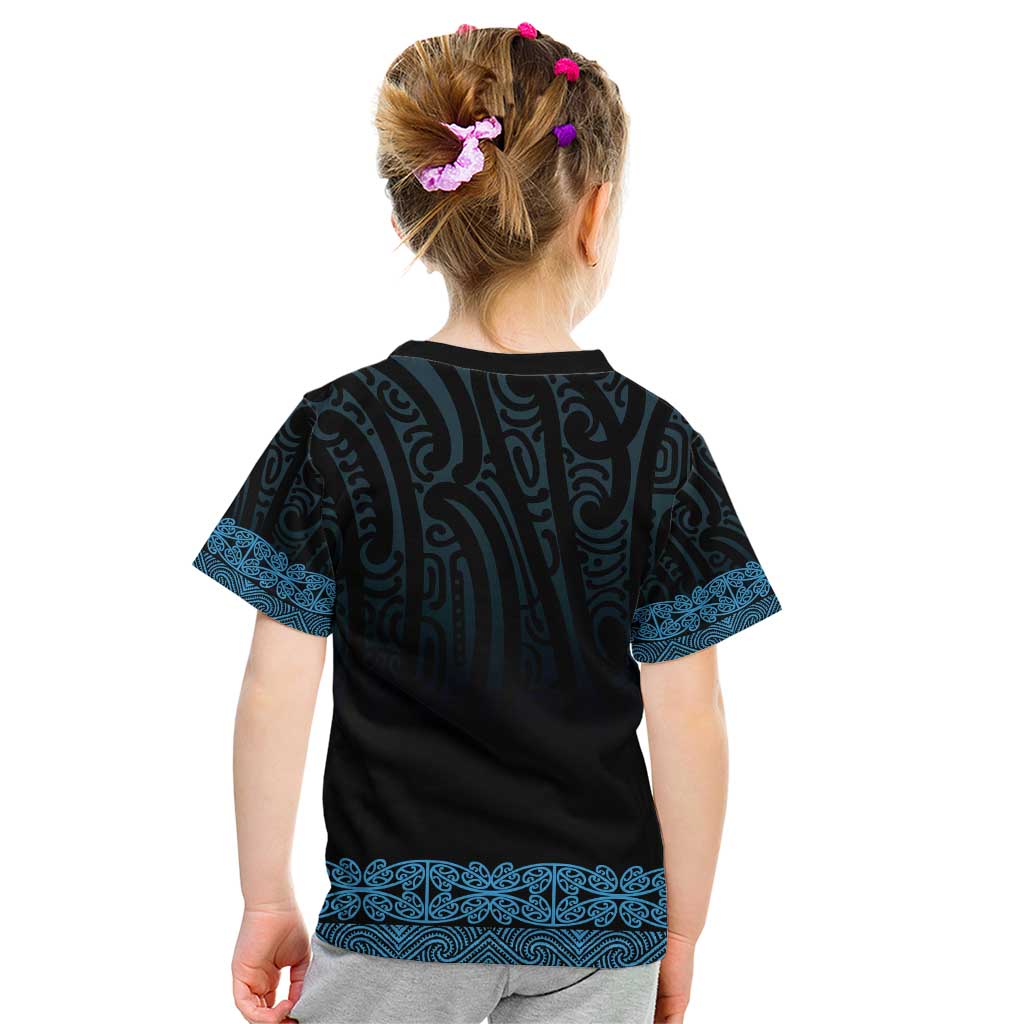 New Zealand Maori Kowhaiwhai Kid T Shirt Kikorangi Maui and Mangopare