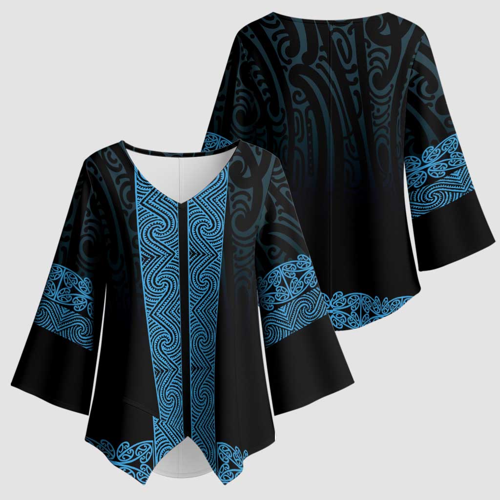 New Zealand Maori Kowhaiwhai Kimono Sleeve Blouse Kikorangi Maui and Mangopare - Polynesian Pride