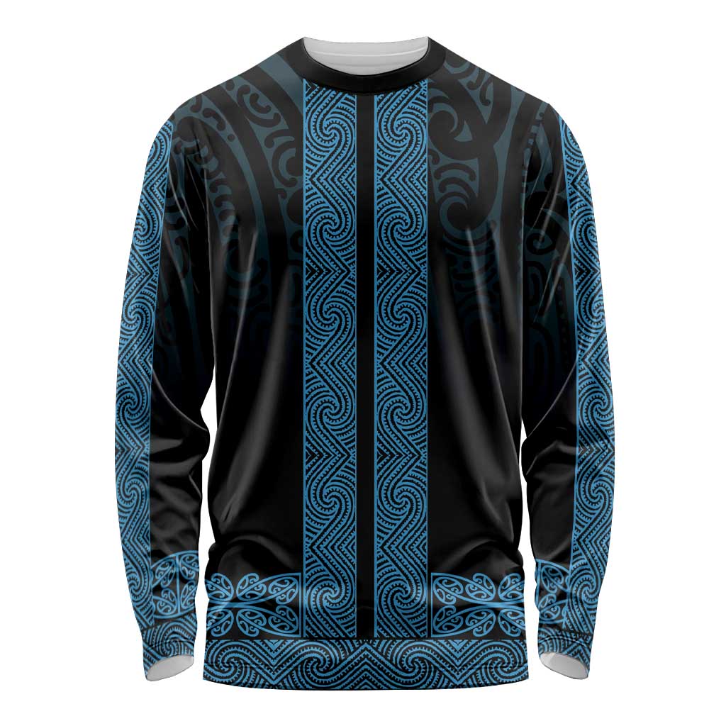 New Zealand Maori Kowhaiwhai Long Sleeve Shirt Kikorangi Maui and Mangopare