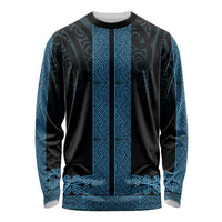 New Zealand Maori Kowhaiwhai Long Sleeve Shirt Kikorangi Maui and Mangopare