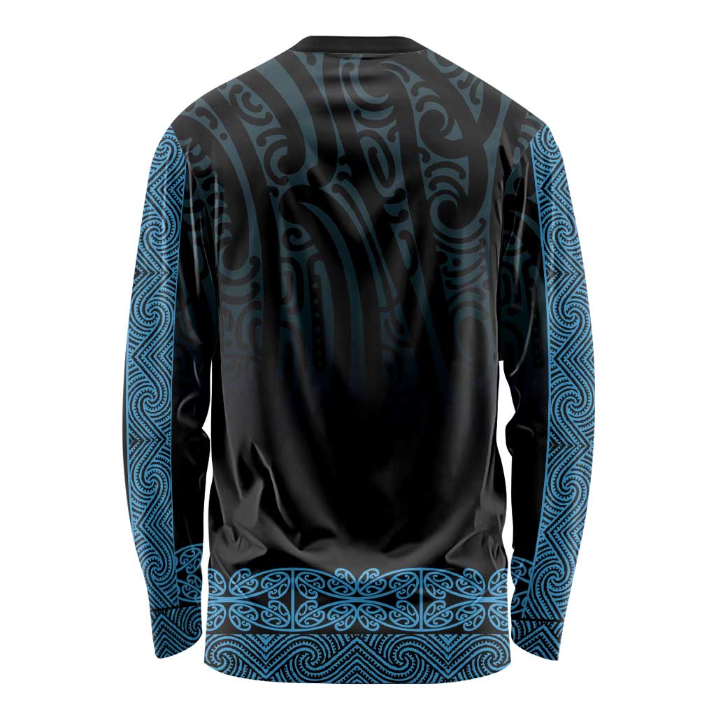 New Zealand Maori Kowhaiwhai Long Sleeve Shirt Kikorangi Maui and Mangopare