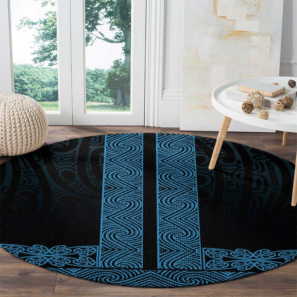 New Zealand Maori Kowhaiwhai Round Carpet Kikorangi Maui and Mangopare