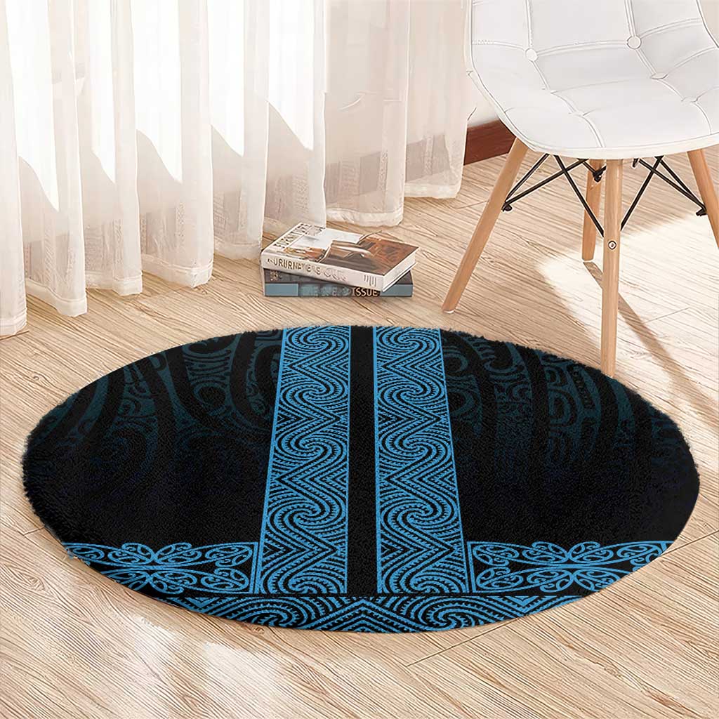New Zealand Maori Kowhaiwhai Round Carpet Kikorangi Maui and Mangopare