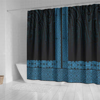New Zealand Maori Kowhaiwhai Shower Curtain Kikorangi Maui and Mangopare