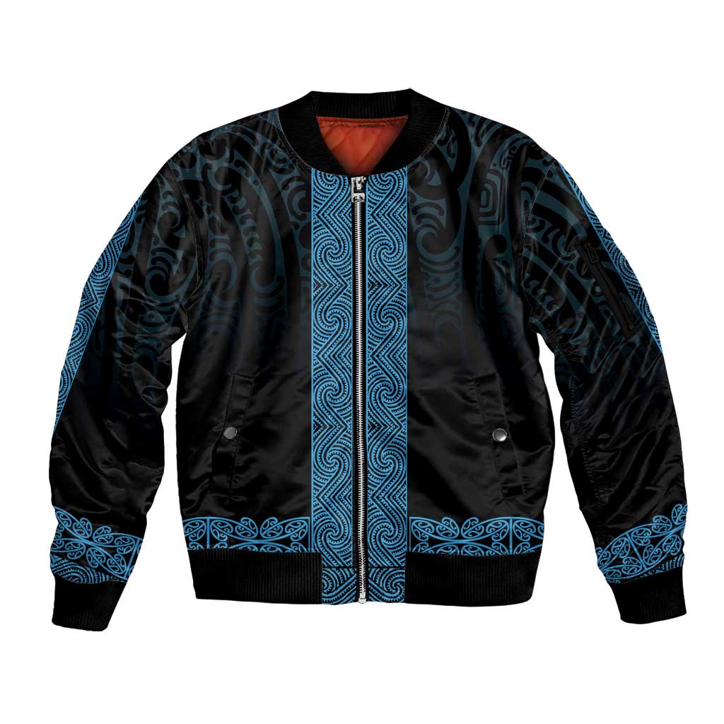 New Zealand Maori Kowhaiwhai Sleeve Zip Bomber Jacket Kikorangi Maui and Mangopare