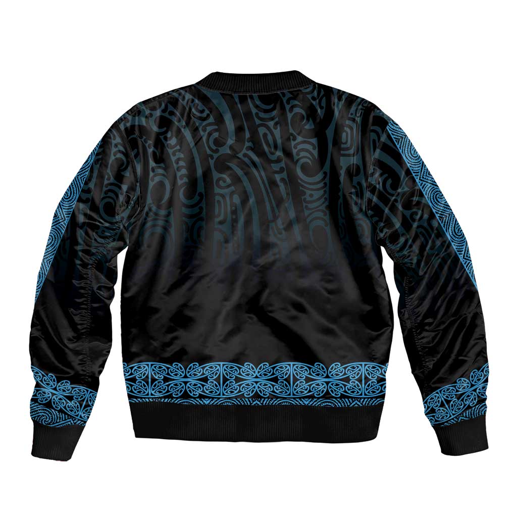 New Zealand Maori Kowhaiwhai Sleeve Zip Bomber Jacket Kikorangi Maui and Mangopare