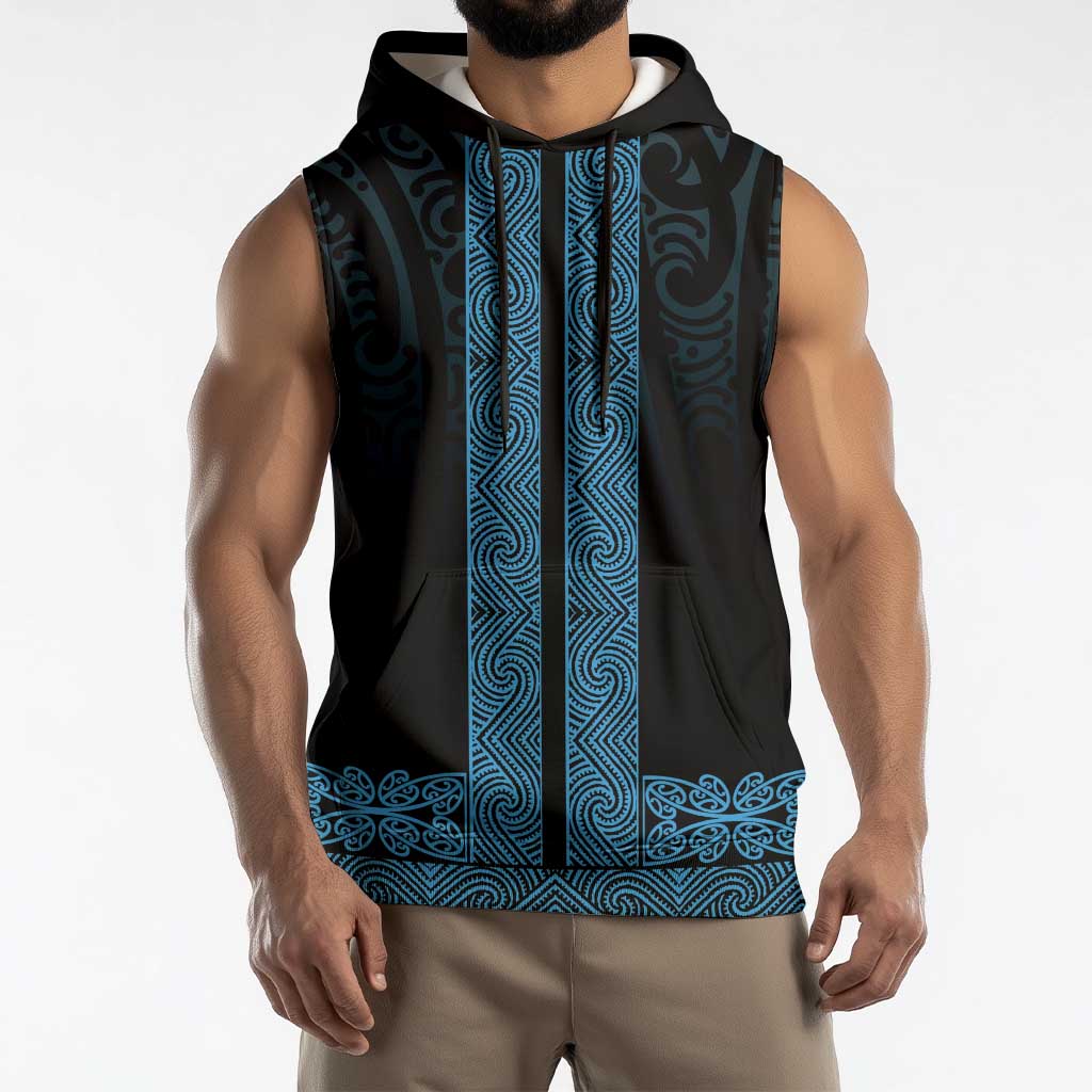 New Zealand Maori Kowhaiwhai Sleeveless Hoodie Kikorangi Maui and Mangopare - Polynesian Pride