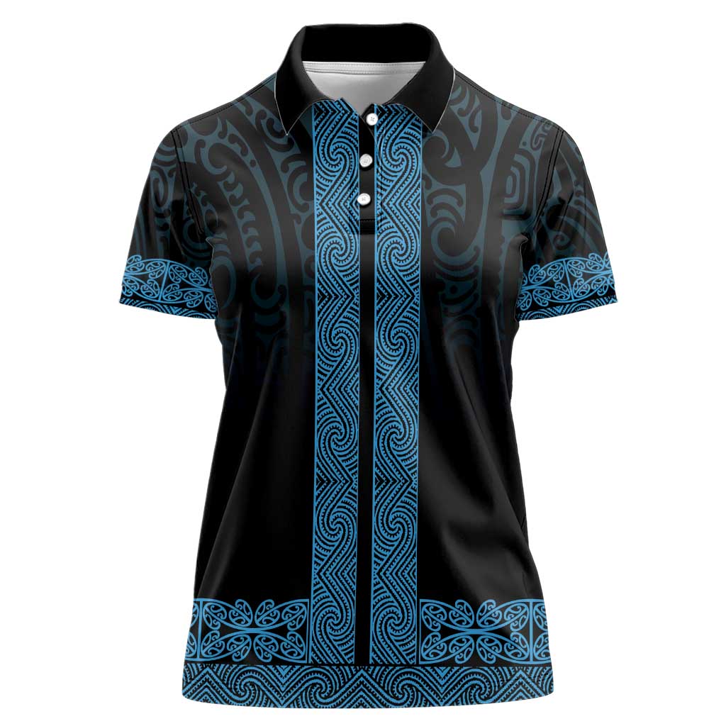 New Zealand Maori Kowhaiwhai Women Polo Shirt Kikorangi Maui and Mangopare