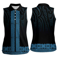 New Zealand Maori Kowhaiwhai Women Sleeveless Polo Shirt Kikorangi Maui and Mangopare