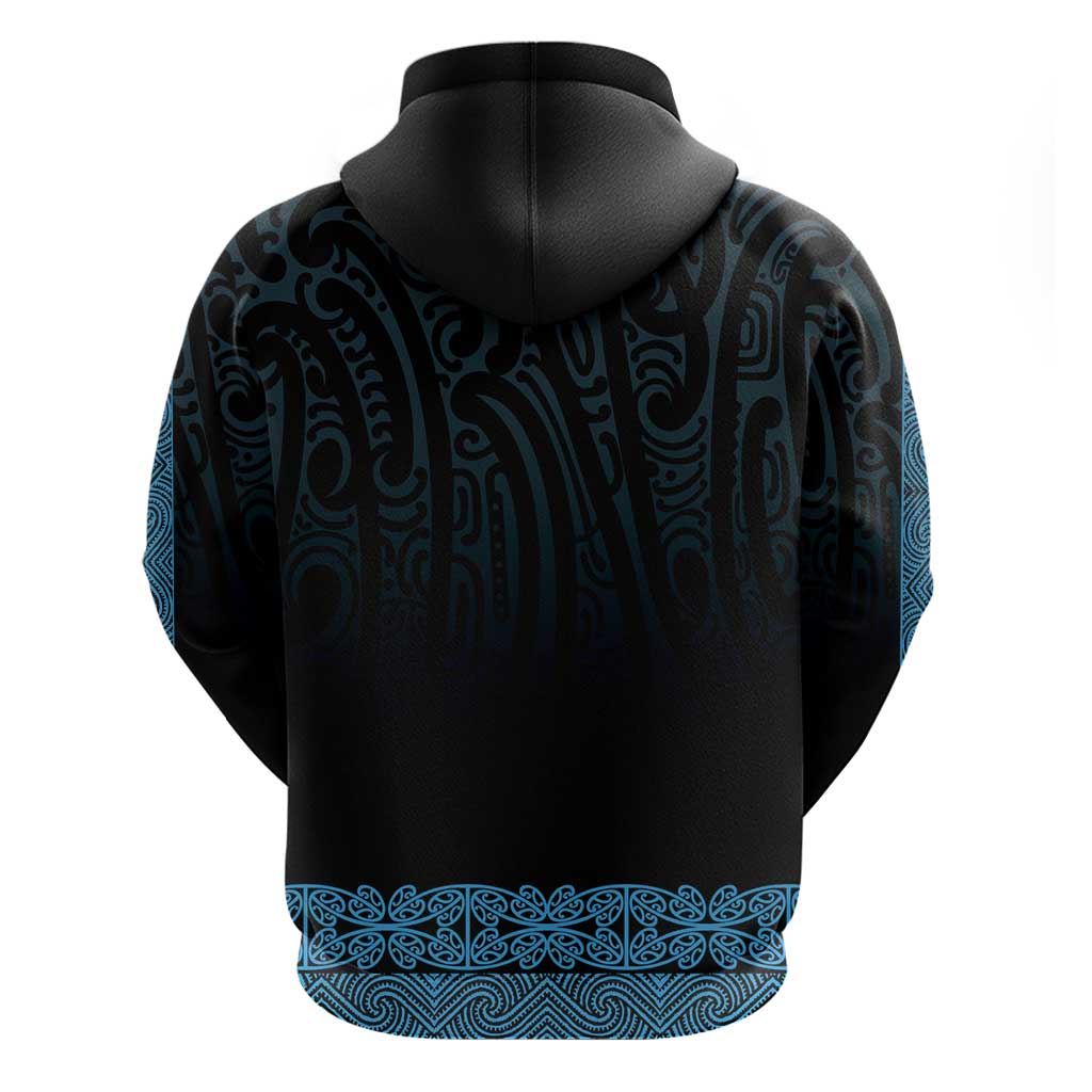 New Zealand Maori Kowhaiwhai Zip Hoodie Kikorangi Maui and Mangopare